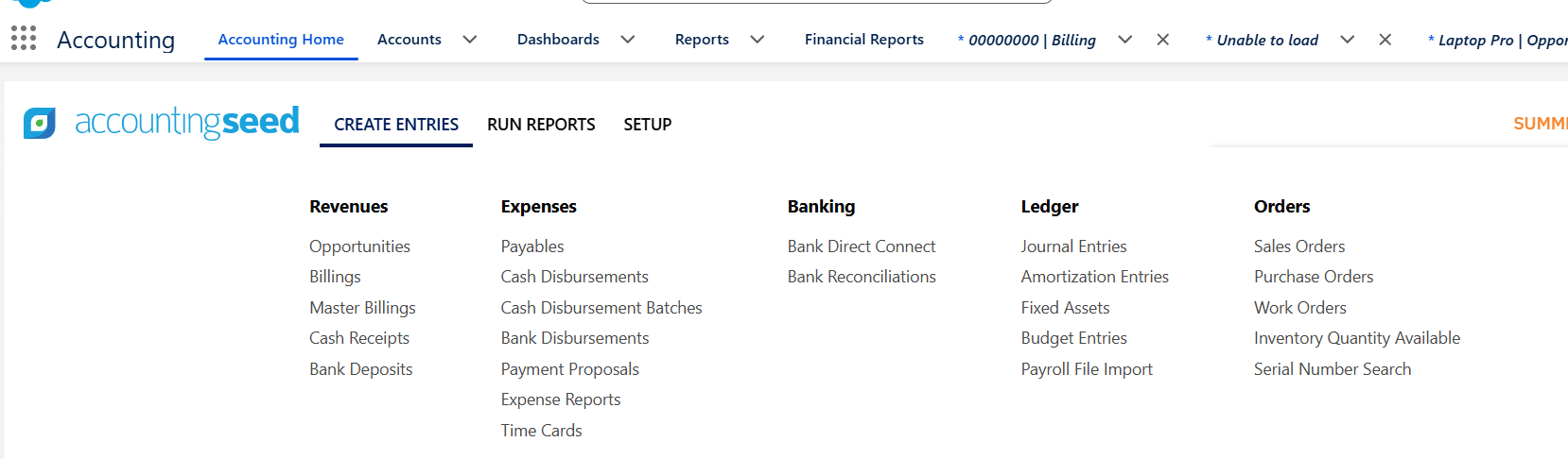 Accounting Seed Billing Record