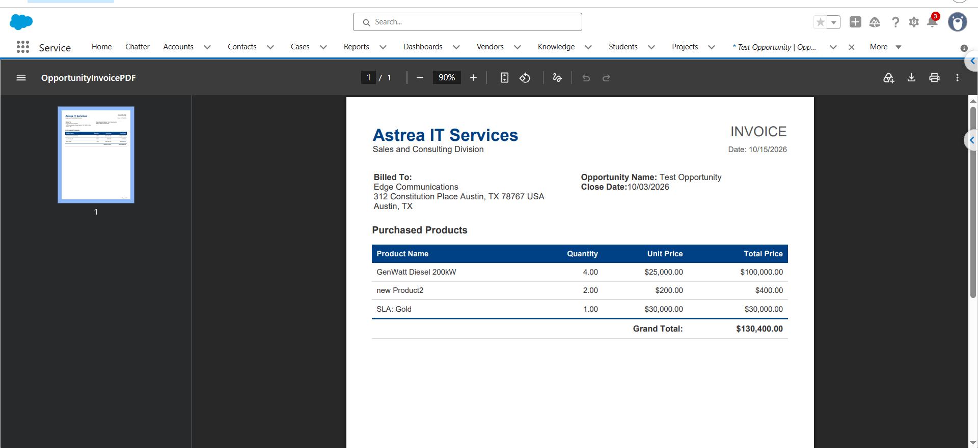 Astrea Invoice