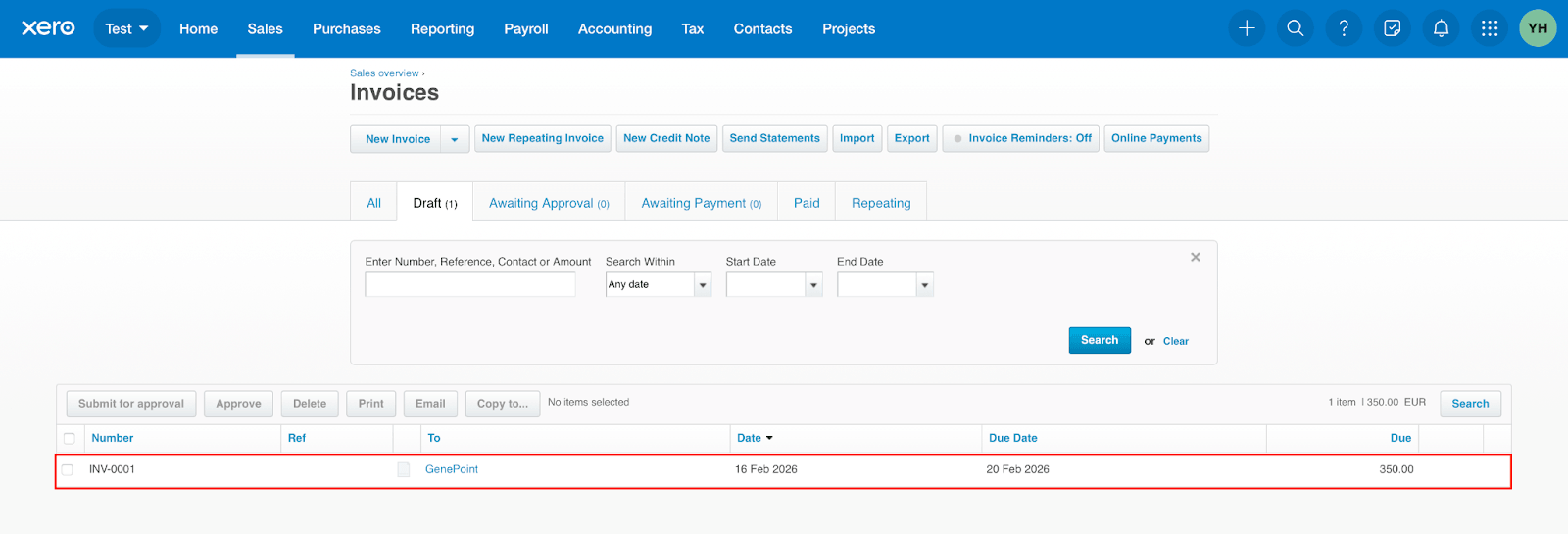Created Invoice in Salesforce
