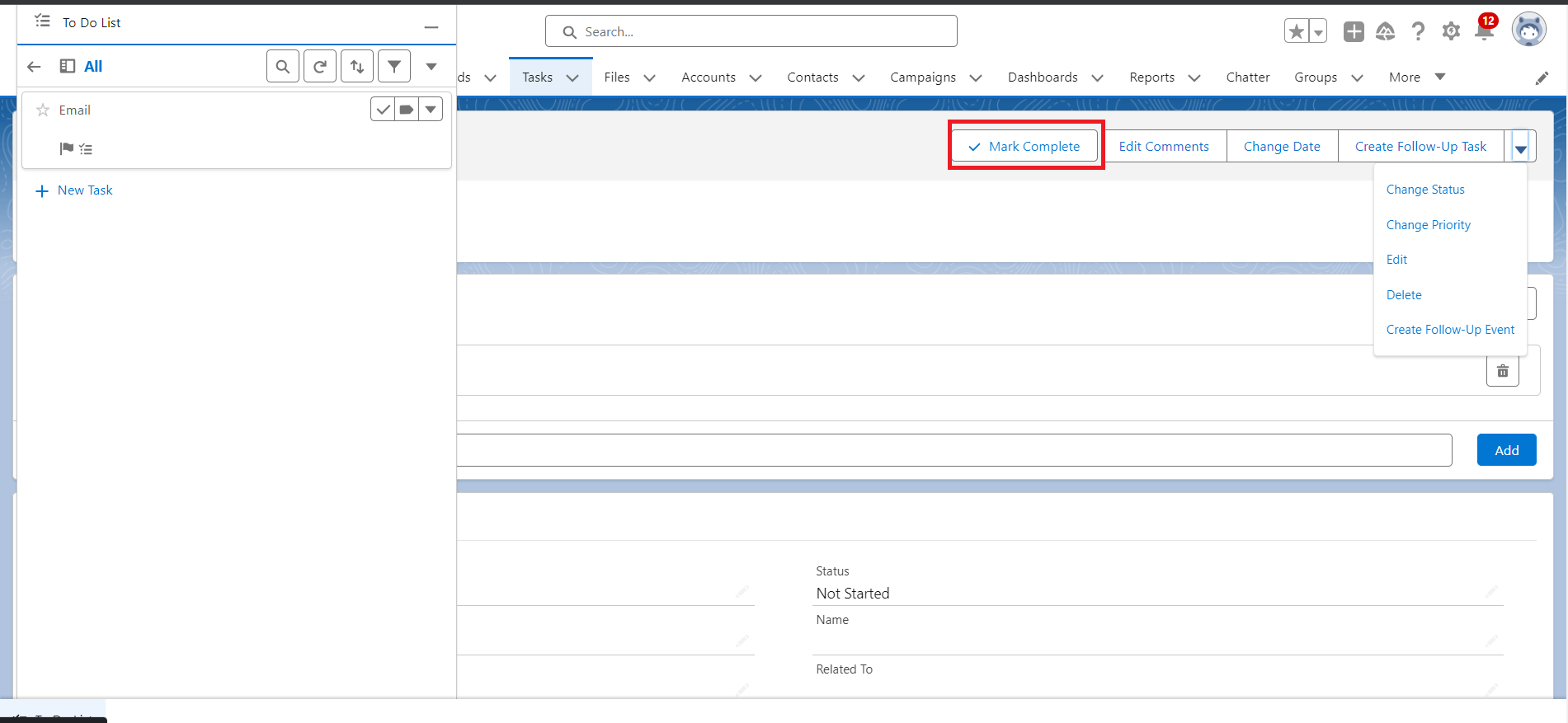 Manage Task record in To Do List component