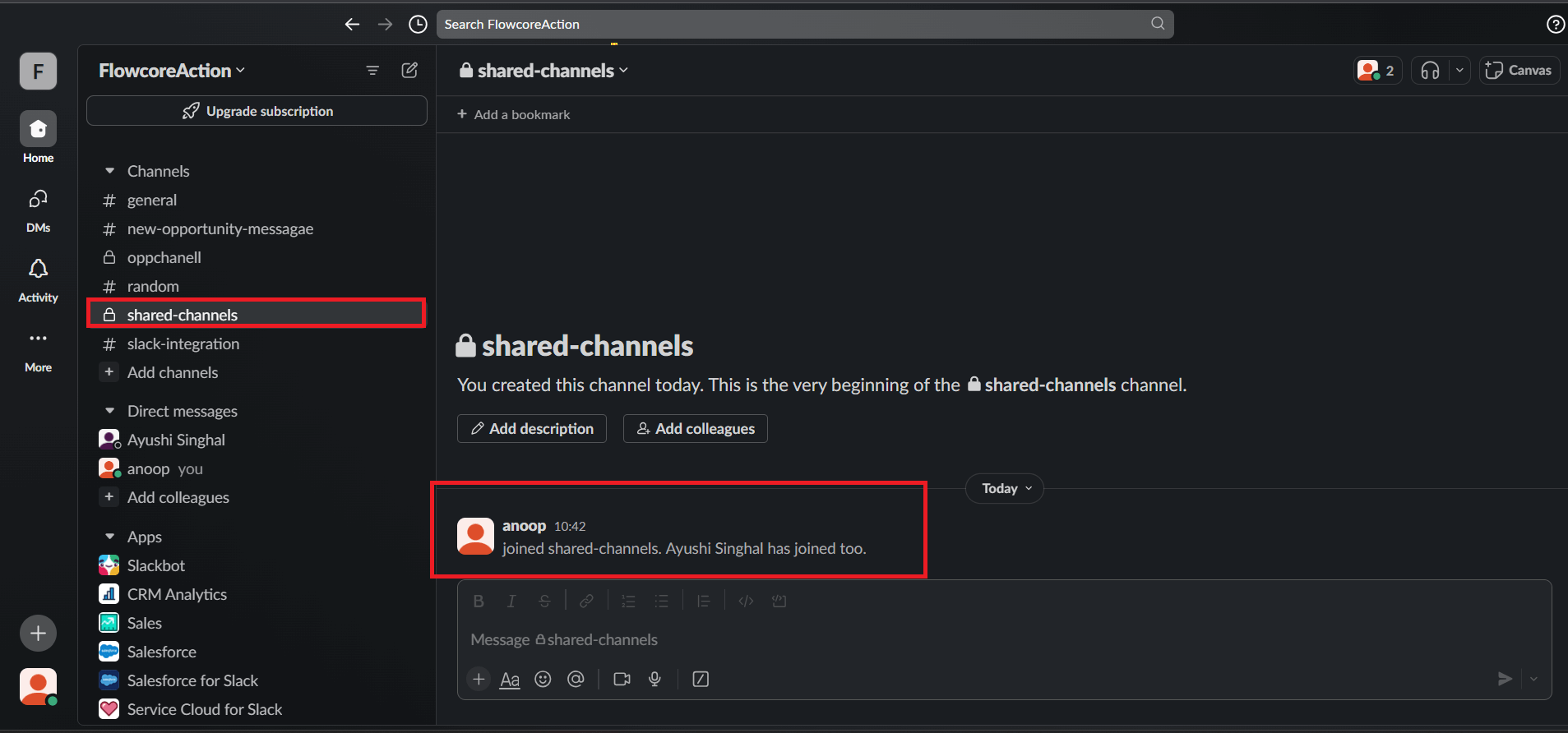 A Private Channels in Slack shared between only two Members