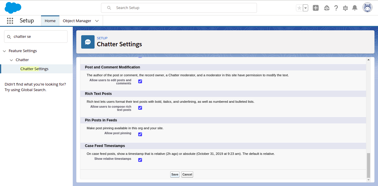 Save Chatter settings