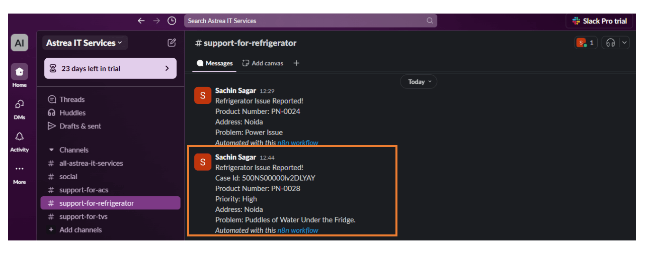 Slack channel message 