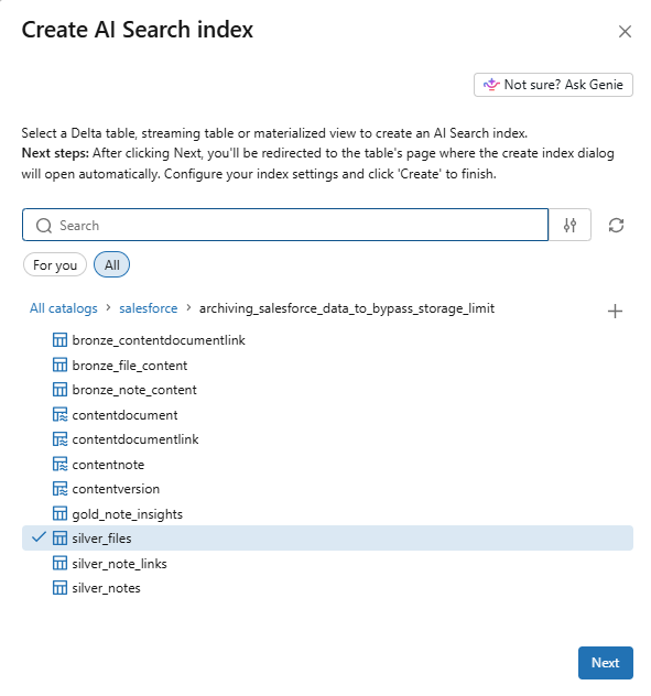 Vector Search index