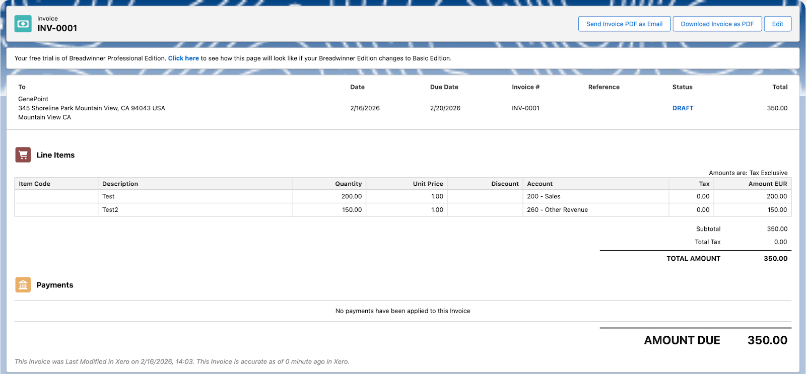 Xero Invoice